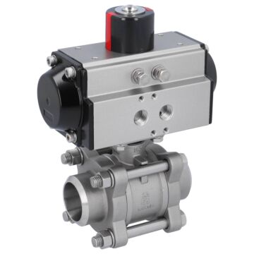 Kugelhahn, PN16, Antrieb OD, Edelstahl/PTFE-FKM Anschweißende, pneumatisch, doppeltwirkend