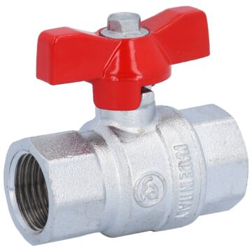 Kugelhahn 1/2", PN40, Ms/PTFE-FKM Innengewinde, voller Durchgang, Flügelgriff=rot