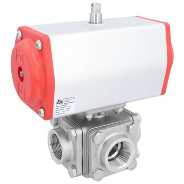 Kugelhahn-ZD, 11/4", mit Antrieb-EE, EW85, AX Ed. 1.4408/PTFE-FKM, T-Bohrung, federrückstellend