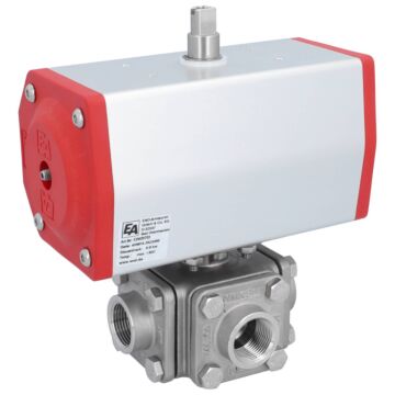 Kugelhahn-ZD, 3/4", mit Antrieb-EE, EW70, AX Ed1.4408/PTFE-FKM, T-Bohrung, federrückstellend