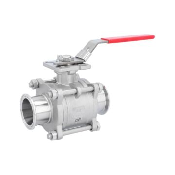 Kugelhahn DN50, PN63, 1.4408/PTFE-FKM, hohlraumarm Clamp nach DIN32676-Reihe A, ISO 5211, l=156mm