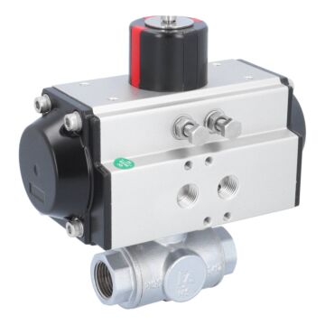 Kugelhahn-TN, 1/2", mit Antrieb-OD, DW50 Ms./PTFE-FKM, T-Bohrung, doppeltwirkend