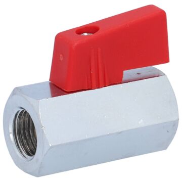 Mini ball valve 1/4", brass/PTFE-NBR, PN15, female thread, red handle