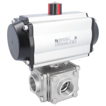 Ball valve ZD, 11/2", with actuator-OE, SR110, st. steel 1.4408/PTFE-FKM, T-bore, spring return