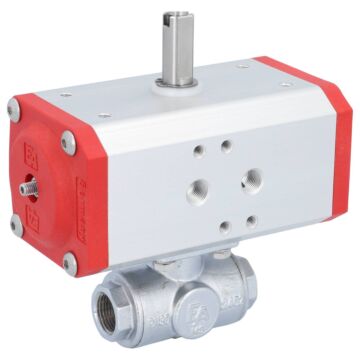 Kugelhahn-TN, 3/8", mit Antrieb-EE, EW43 Ms./PTFE-FKM, L-Bohrung, federrückstellend