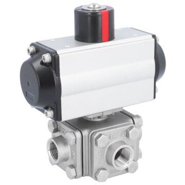 Kugelhahn-ZD, 1/2", mit Antrieb-OD, DW50 Edelst. 1.4408/PTFE-FKM, L-Bohrung, doppeltwirkend