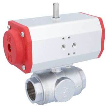 Kugelhahn-TN, 11/4", mit Antrieb-EE, EW63 Ms./PTFE-FKM, L-Bohrung, federrückstellend