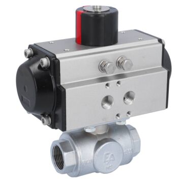 Kugelhahn-TN, 3/4", mit Antrieb-OD, DW50 Ms./PTFE-FKM, L-Bohrung, doppeltwirkend