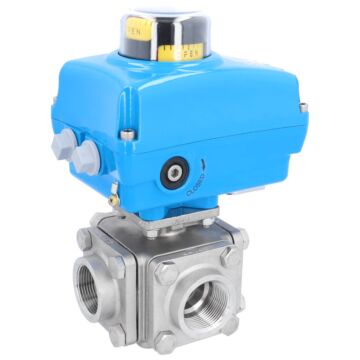 Ball valve ZD, 11/4 ", with drive NE05, stainless steel/PTFE, L-Port, 24V DC, running time