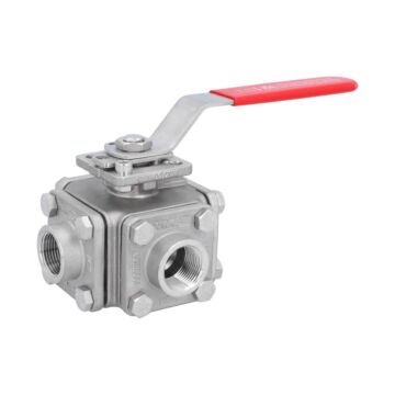 3-way ball valve 3/4 ", PN40, T-bore stainless steel1.4408 / PTFE / FKM, ISO5211