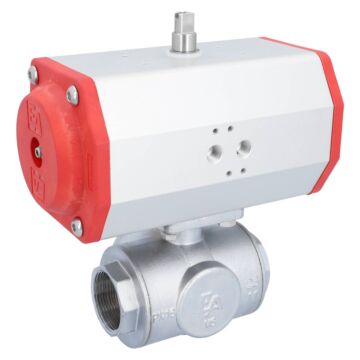 Kugelhahn-TN, 11/2", mit Antrieb-EE, EW85 Ms./PTFE-FKM, L-Bohrung, federrückstellend