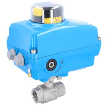 Ball valve-TO, 3/4 ", with drive-NE05, stainless steel/PTFE-FKM, 230V 50Hz, term 14sek.