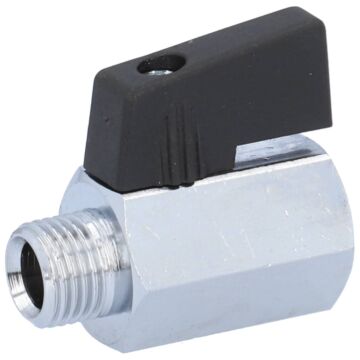 Mini-Kugelhahn, PN15, Messing/PTFE-NBR Innen-/Außengewinde, Griff schwarz