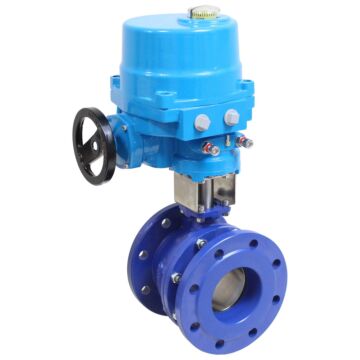 Kugelhahn-TF, DN100, mit Antrieb-NE19 GGG-40/Ms-hartverchromt, PTFE/NBR, 24V DC, 20sek