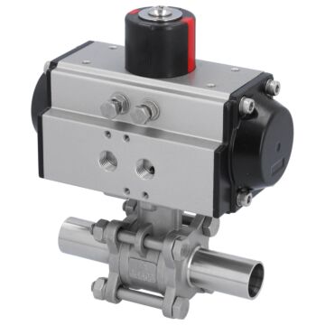 Kugelhahn MA DN25-Anschweißende, mit Antrieb OD65 Edelstahl/PTFE-FKM, hohlraumarm, doppeltwirkend