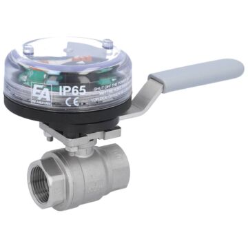 Ball valve-MU, 1/4", w. VE-limit switch el./mech. stainless steel/PTFE-FKM, max. 250VAC-5A, IP65