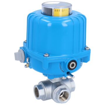 Kugelhahn-TN, 1/2", mit Antrieb-NE03 Ms./PTFE-FKM, L-Bohrung, 24V DC, Laufzeit 14sek