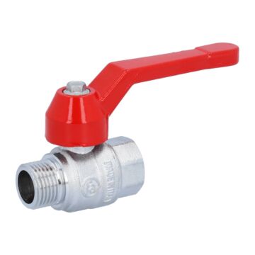 Ball valve 1/2 ", PN40, brass / PTFE FKM, Indoor / ext., Full bore, hand lever red