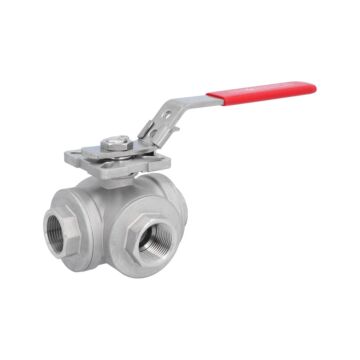 3-Wege-Kugelhahn, PN63, Edelstahl/PTFE-FKM T-Bohrung, Innengewinde