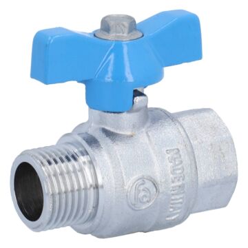 Ball valve 1/2 ", PN40, brass/PTFE-FKM, male-/female thread, blue butterfly handle