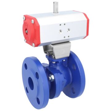 Kugelhahn-TF, DN32, mit Antrieb-ED, ED55 GGG-40/Ms-hartverchromt, PTFE/NBR, doppeltwirkend