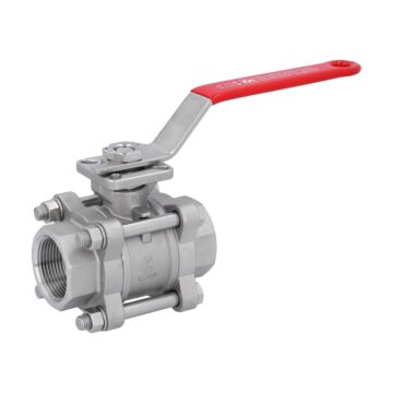 Kugelhahn, PN64, Edelstahl/PTFE-FKM 3-teilig, Innengewinde, Handhebel, hohlraumarm
