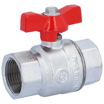 Kugelhahn 3/4", PN40, Ms/PTFE-FKM Innengewinde, voller Durchgang, Flügelgriff=rot