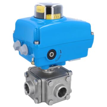 Ball valve ZD, DN25, with drive NE05, stainless steel/PTFE, L-Port, 24V DC, running time