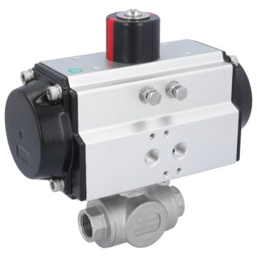 Kugelhahn-BD, 1/2", mit Antrieb-OE, EW65 Edelstahl/PTFE-FKM, T-Bohrung, federrückstellend