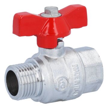 Kugelhahn 1/2", PN40, Ms/PTFE-FKM Innen-/Außengew. voller Durchgang, Flügelgriff=rot