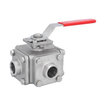 3-Wege Kugelhahn DN25, PN40, L-Bohrung Edelstahl 1.4408/PTFE/FKM, ISO5211, Anschweißende