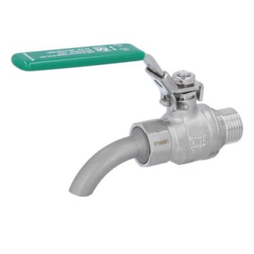 Ball valve 1/2", DIN-DVGW W570, stainl. steel/PTFE, with discharge nozzle / male thread