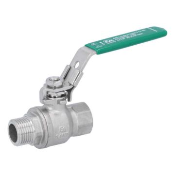 Ball valve 1/2", DIN-DVGW W570, PN40, stainless steel/PTFE, female/male thread