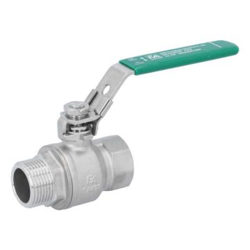 Ball valve 1", DIN-DVGW W570, PN40, stainless steel/PTFE, female/male thread