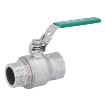 Ball valve 11/4", DIN-DVGW W570, PN25, stainless steel/PTFE, female/male thread