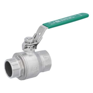 Ball valve 11/2", DIN-DVGW W570, PN25, stainless steel/PTFE, female/male thread