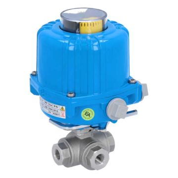 Ball valve DG, 1/4 ", with drive NE03, stainless steel/PTFE-FKM, L-bore, 230V 50Hz, run-t