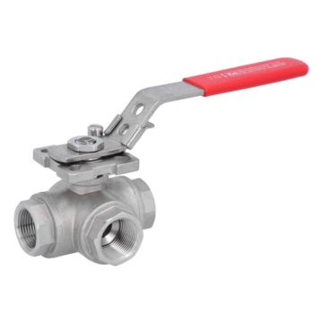 3-way ball valve 3/4"-DIN2999, d15, PN63, L-bore stainless steel 1.4408/PTFE-FKM, ISO5211