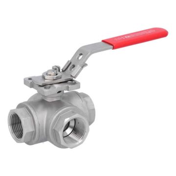 3-way ball valve 1 "-DIN2999, d20, PN63, L-bore stainless steel 1.4408 / PTFE FKM, ISO5211