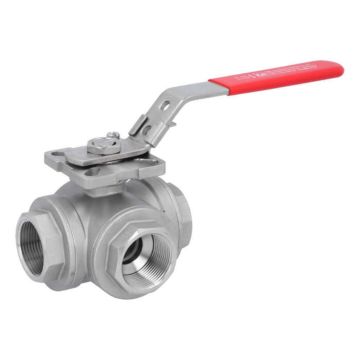 3-way ball valve 11/4 "-DIN2999, d25, PN63, L-bore stainless steel 1.4408 / PTFE FKM, ISO5211