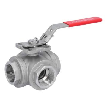 3-way ball valve 11/2 "-DIN2999, d32, PN63, L-bore stainless steel 1.4408 / PTFE FKM, ISO5211