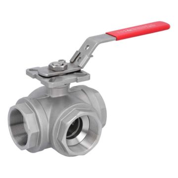 3-way ball valve 21/2 "-DIN2999, d49, PN63, L-bore stainless steel 1.4408 / PTFE FKM, ISO5211