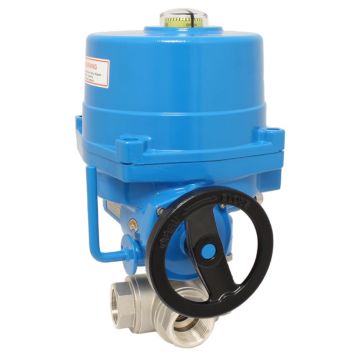 Ball valve GD, 3", with actuator NE15, st. st./PTFE-FKM, L-bore, 230V 50Hz, opr. time 20s