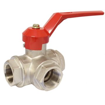 3-way ball valve 1/4 ", PN55, brass / PTFE-NBR, L-bore, sealed on all