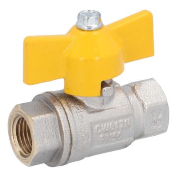 Ball Valve DIN-DVGW 1/4 ", brass / PTFE, PN50, for Gases according to DVGW work PN1-5, butterfly 