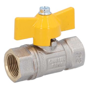 Ball Valve DIN-DVGW 3/8 ", brass / PTFE, PN50, for Gases according to DVGW work PN1-5, butterfly 