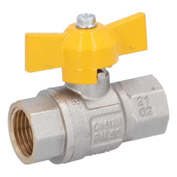 Ball Valve DIN-DVGW 1/2 ", brass / PTFE, PN50, for Gases according to DVGW work PN1-5, butterfly 