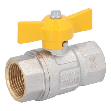 Ball Valve DIN-DVGW 3/4 ", brass / PTFE, PN50, for Gases according to DVGW work PN1-5, butterfly 