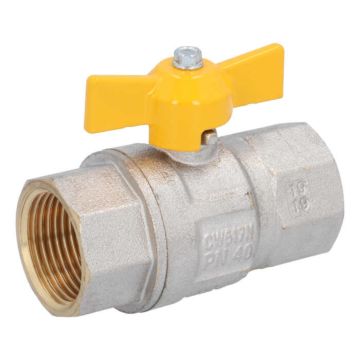 Ball Valve DIN-DVGW 1 "brass / PTFE, PN50, for Gases according to DVGW work PN1-5, butterfly 