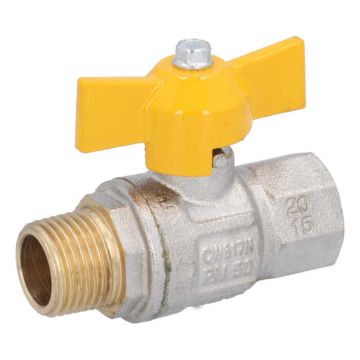 Ball valve DIN-DVGW 1/2 "-Innen / outer brass / PT, for Gases according to DVGW work PN1-5, butterfly 